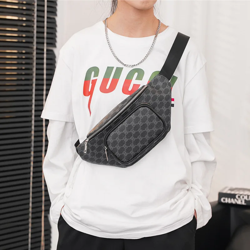

Men's Waist Bag Letter Plaid Leather Belt Fanny Pack Fashion Luxury Brand Design Shoulder Crossbody Chest Bag Trendy sac homme