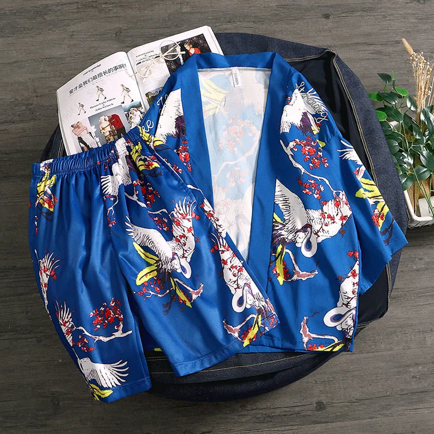 Пляжное кимоно в японском стиле Samurai Crane блузка Haori для мужчин и женщин кардиган