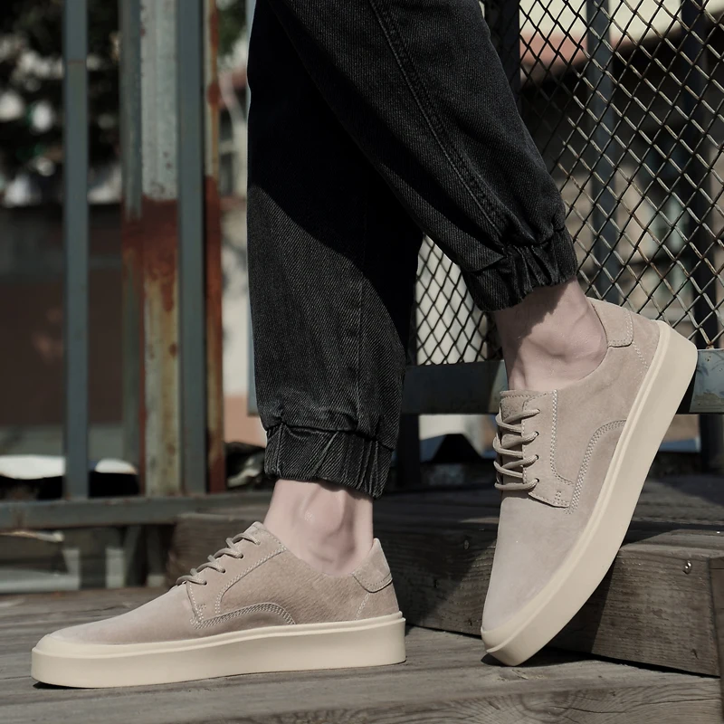 

Men's Casual Shoes lace up Summer Breathable Fashion Sneakers Men cow suede Leather Shoes outdoor oxfords male tenis krasovki