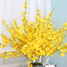5 Heads Artificial Flower Yellow Dancing Orchid Vases for Wedding Home Decoration Phalaenopsis Bouquet Silk Christmas