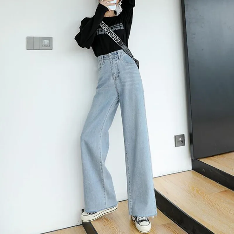 Woman Jeans High Waist Clothes Wide Leg Denim Clothing Blue Streetwear Vintage Quality 2020 Fall Fashion Harajuku Straight Pants 