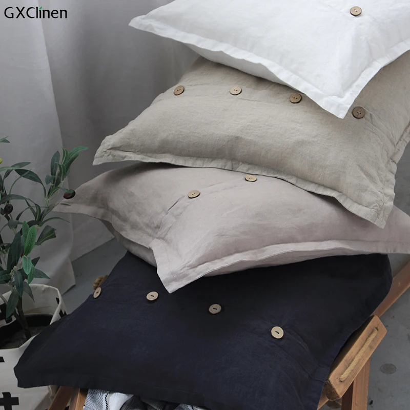 100% Linen French Pure Linens Single Envelope Pillow Cushion Cover ENZYME Wash Euro Sham 65x65cm Antibacterial Case 1pc | Дом и сад
