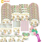 92 шт. джунгли посуда в виде животных комплект и надписью Wild One для девочек День рождения Декор детей лесных вечеринок сафари тематическая вечеринка деко