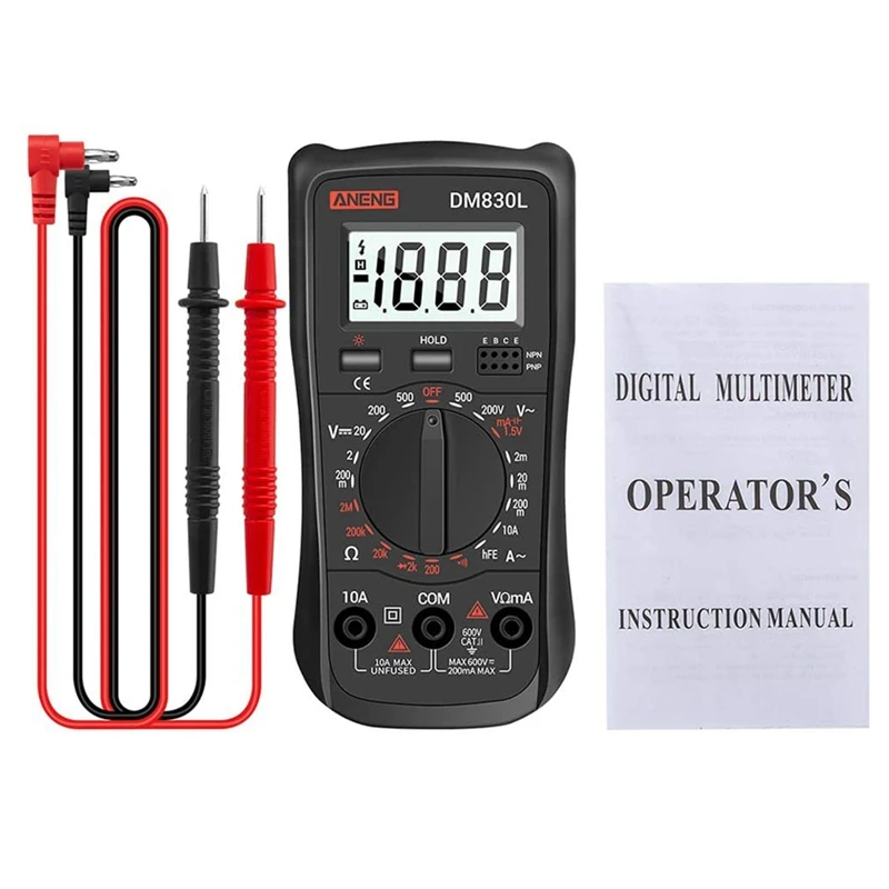

ANENG DM830L Digital Multimeter Meter Testers 1999 Count Electrical Transistor Capacitance DC/AC Multimetro with LCD Backlight