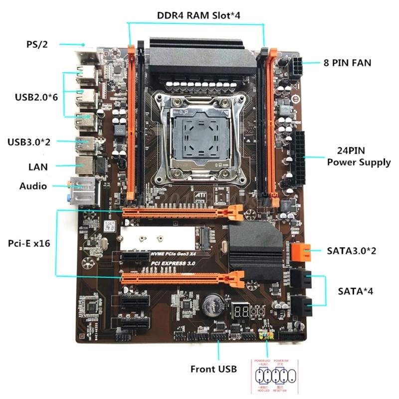 

X99 2011 V3 Computer Motherboard ECC SATA 3.0 with M.2 NVME SSD USB 3.0 DDR4 Memory Supports 2678V3cpu