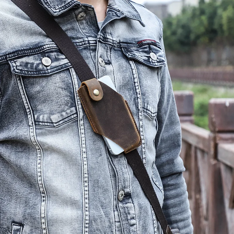 Мужская поясная сумка из натуральной кожи для мобильного телефона IPhone 12 13 Mini Pro Max