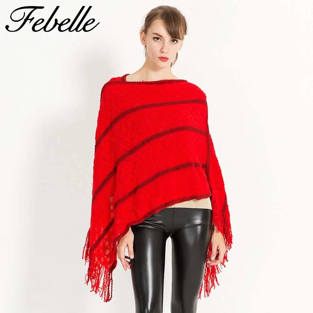 Febelle женский зимний кашемировый шарф накидка Летучая мышь пончо вязаный Топ