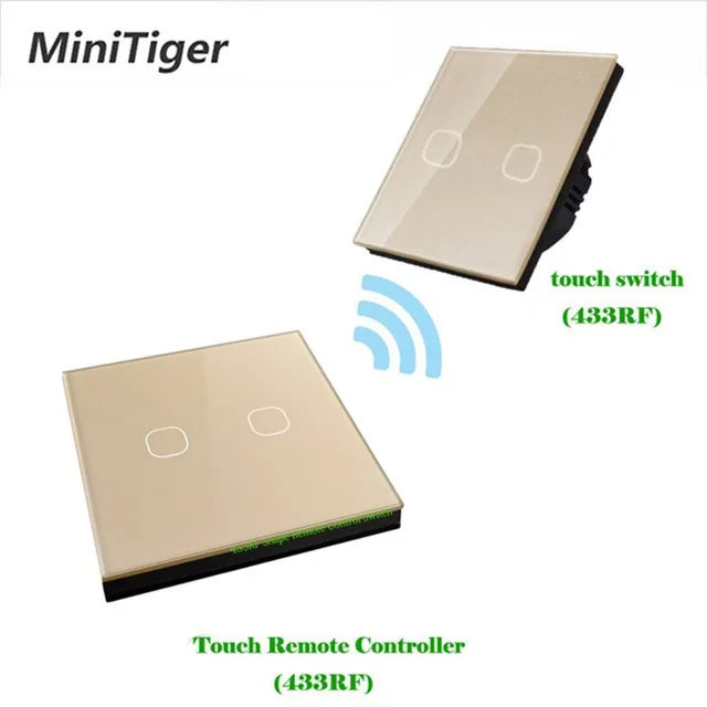 MT-S601-S02G Minitiger 433 МГц беспроводной дистанционный настенный светильник сенсорный выключатель стандарт ЕС 1 банда 2 способ беспроводной накопитель дистанционный сенсорный переключатель - Цвет: MT-S601-S02G