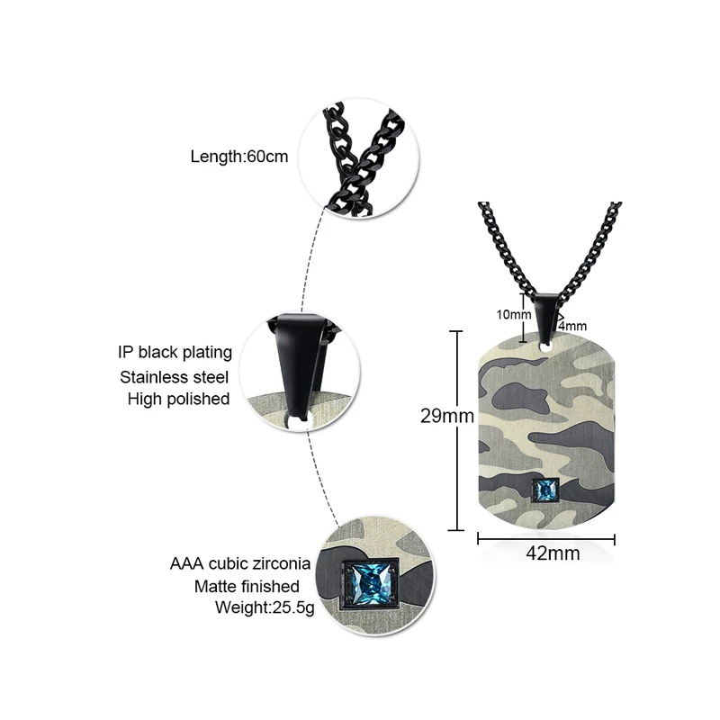 Мужская камуфляжная подвеска ожерелье уличный хип-хоп рок нержавеющая сталь