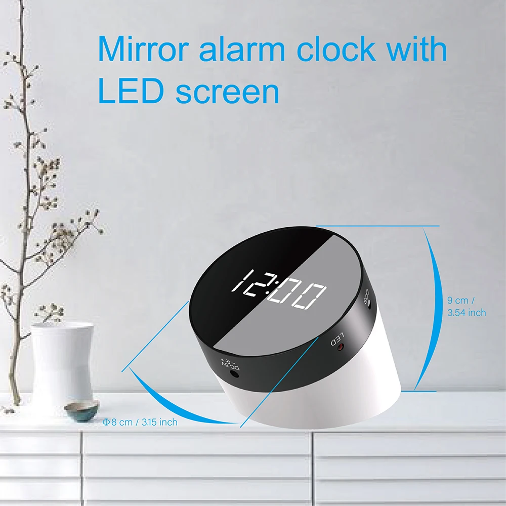 Цифровой USB светодиодный зеркальный Настольный будильник светильник