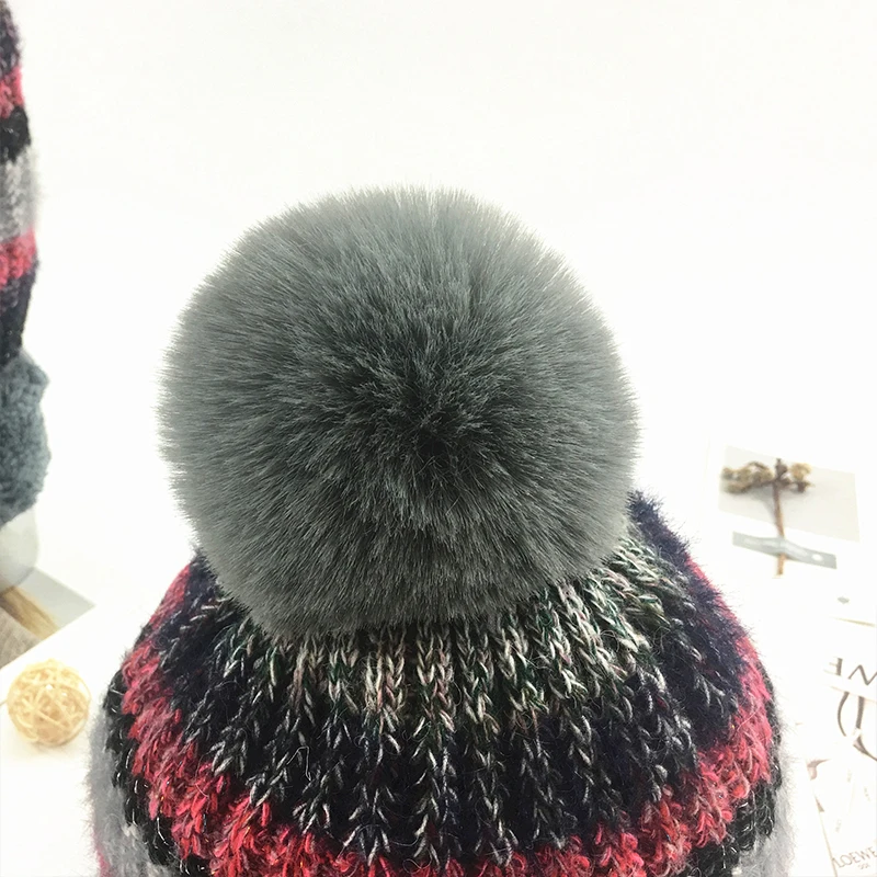 Winter Pompon Hat Scarf Goloves Set For Women Elegant Kintted Warm With Lining High-Quality Female Beanies Three-piece |