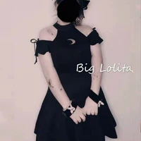 halter off shoulder sexy black lolita op big plus size dress dark gothic beautiful chubby girl big size 2xl 3xl 4xl