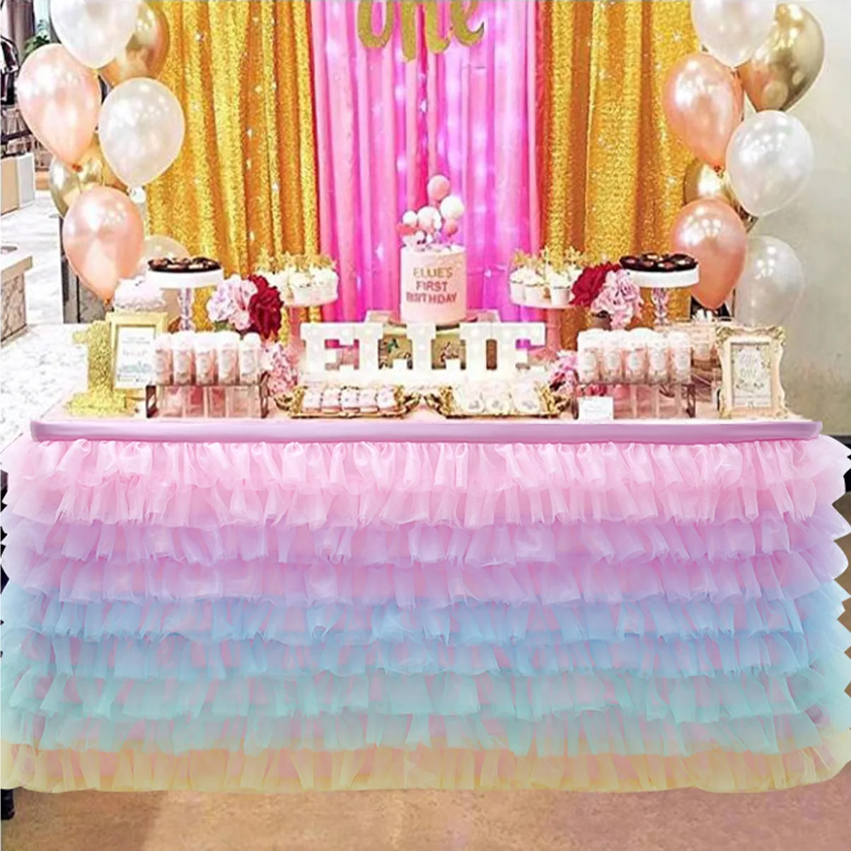 Double Layers Table Skirt for Birthday Halloween Wedding Decoration Baby Shower Decorations Tulle |