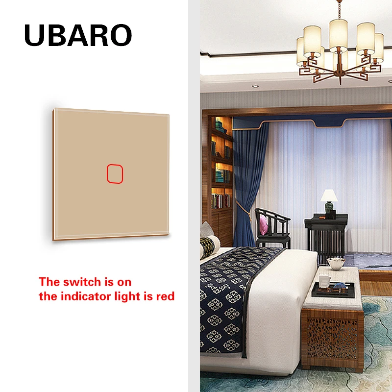

UBARO EU/UK Tempered Crystal Glass Panel Wall Light Touch Switch Led Backlight Sensor Power Interruptor AC100-240V 1/2/3Gang
