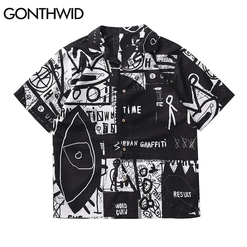 

Гавайская пляжная рубашка GONTHWID, креативная рубашка в стиле хип-хоп с принтом граффити, уличная одежда, модные повседневные праздничные Топы...