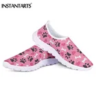 Женские сетчатые кроссовки INSTANTARTS, легкие дышащие сникерсы на плоской подошве, с принтом в виде собачьих сердечек и лап, летняя обувь без шнуровки