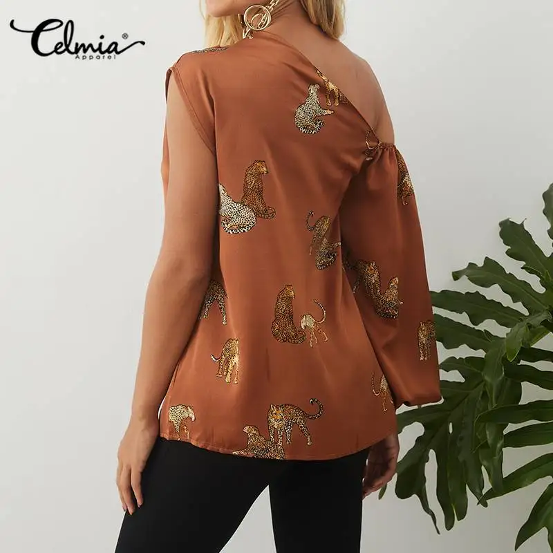 Женские атласные Блузы 5XL Celmia с открытыми плечами вечерние топы Повседневная