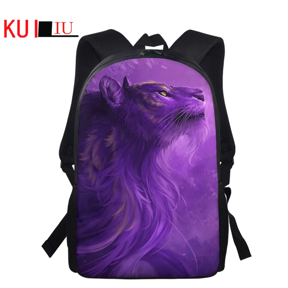 

Animals 3D Print Women Travel Backpacks Teens Boys Girls Elementary Backpack Purple Lion Photo Custom Kids School Bags Gift