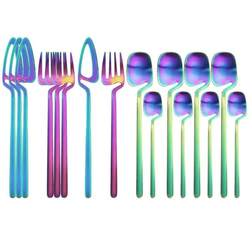 

4Set/16Pcs Colorful Cutlery Set Stainless Steel Dinnerware Knife Fork Spoon Dinner Tableware Bar Silverware Set Kitchen Flatware