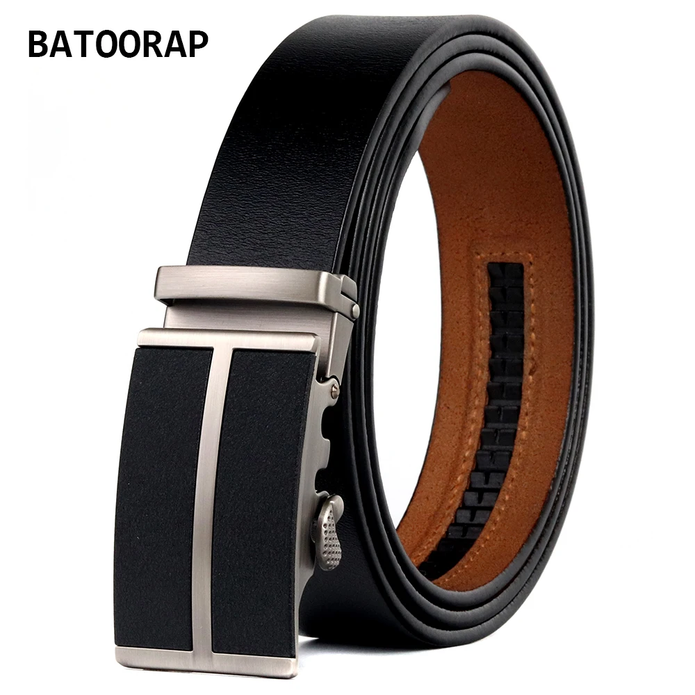 

BATOORAP Men's Designer Belt Luxury Brand Metal Buckle Automatic Black Retro Cowhide Waist Strap For Jean Trouser Leather Belts