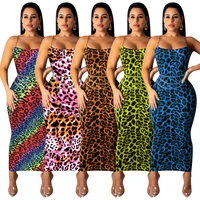 women leopard print sleeveless dress summer spaghetti strap bodycon slim dress sexy evening party club dresses