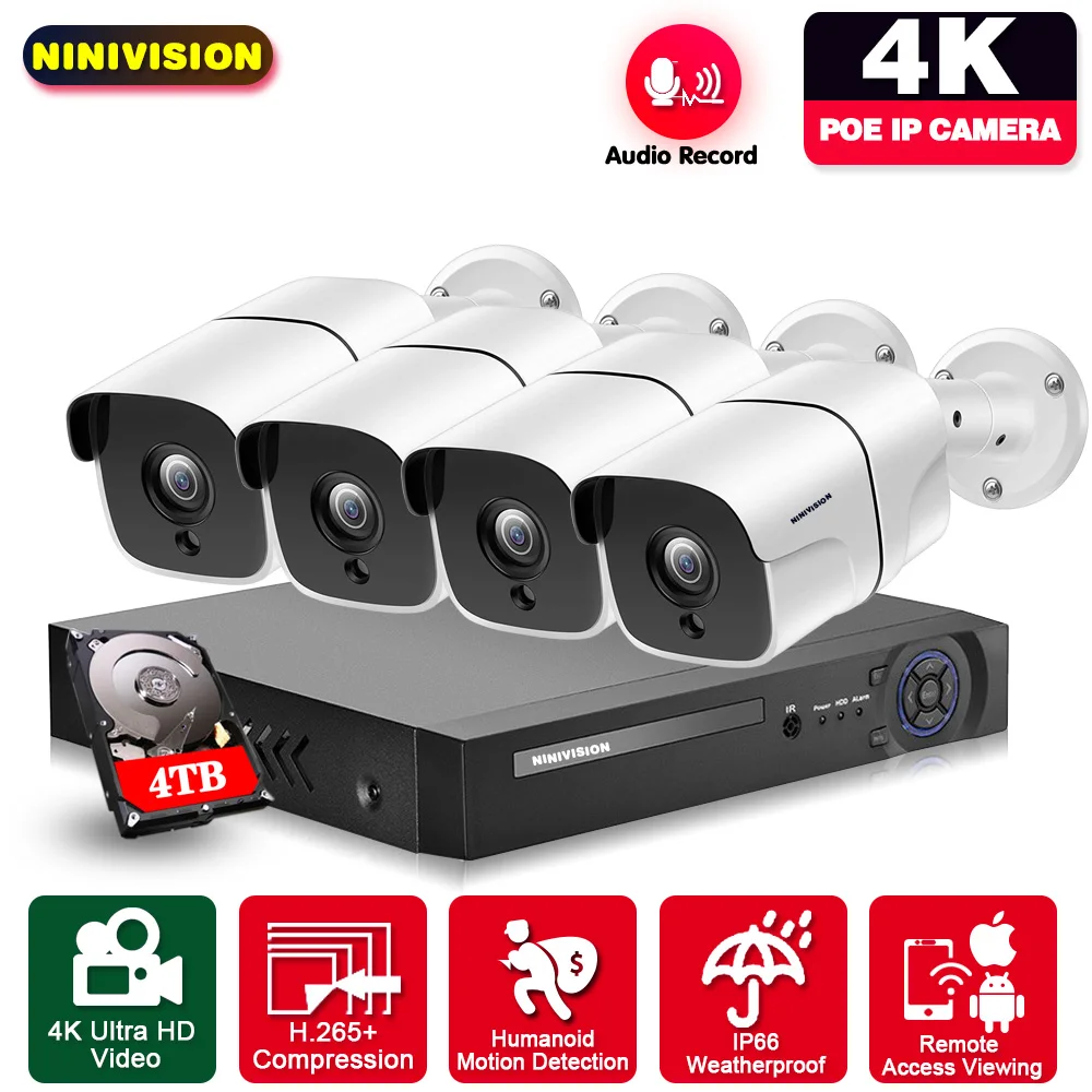 

Система видеонаблюдения H.265 + 4K POE NVR Audio, 8 МП