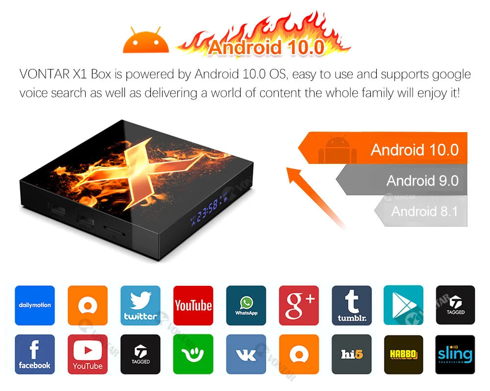 VONTAR X1 Smart TV Box Andriod 10 TVBOX 4GB 64GB 2.4G&5G wifi AC 6K Google Voice Assistant 60fps BT Youtube Media Player