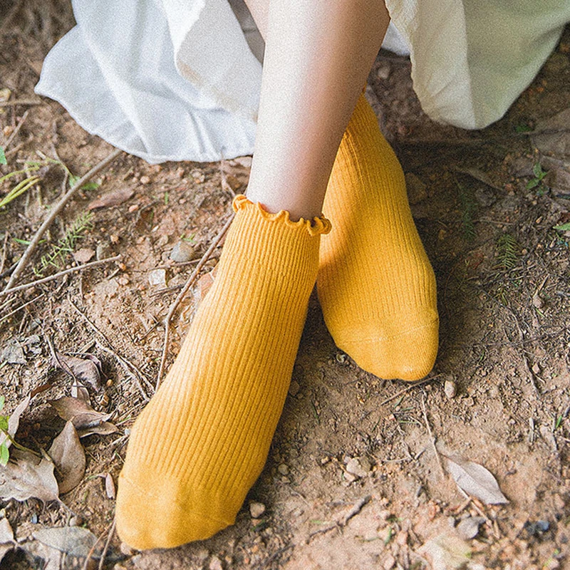 Harajuku Style 2020 New Arrival Women's Short Socks Colleage Breathable Pure Cotton Solid Crew | Женская одежда
