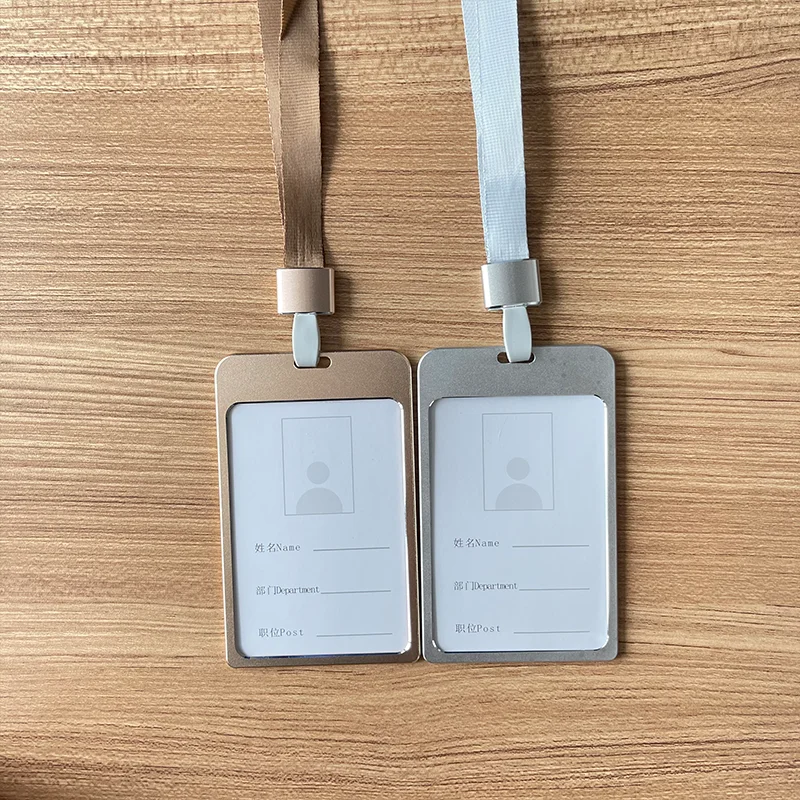 

Super Quality Aluminum Alloy Metal Material Business Card Exhibition Meeting Necklace Lanyard Name ID Card Porte Badge Holder