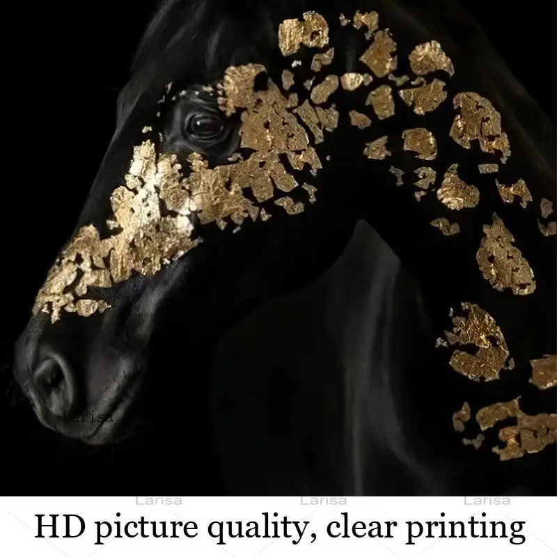 

Black and Gold Horse Poster Creativity Animals Canvas Painting Light Luxury Room Decoration Print Wall Art for Living Room