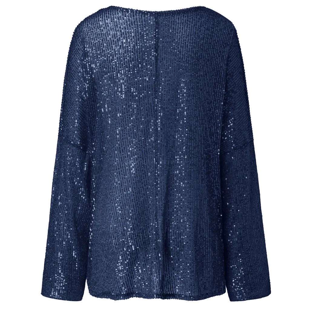 Женская футболка с длинными рукавами расшитая блестками круглым вырезом