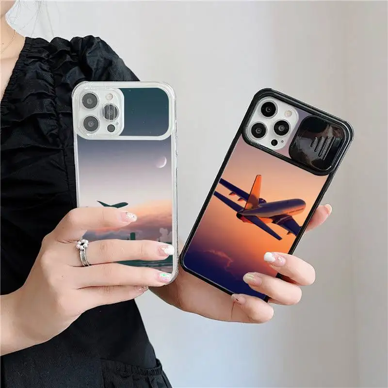 

Airplane on the sunset sky Phone Case For iPhone 7 8 11 12 X XS XR MINI Pro Max Plus Slide Camera Lens Protection