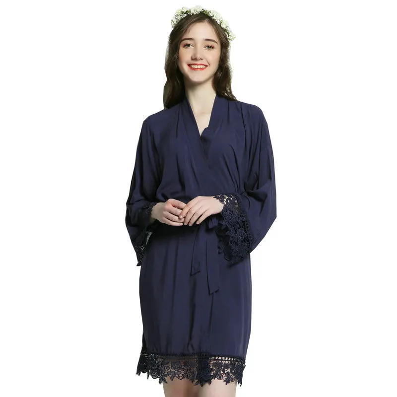 YUXINBRIDAL новинка 2019 года темно-синее однотонное хлопковое кимоно халаты с