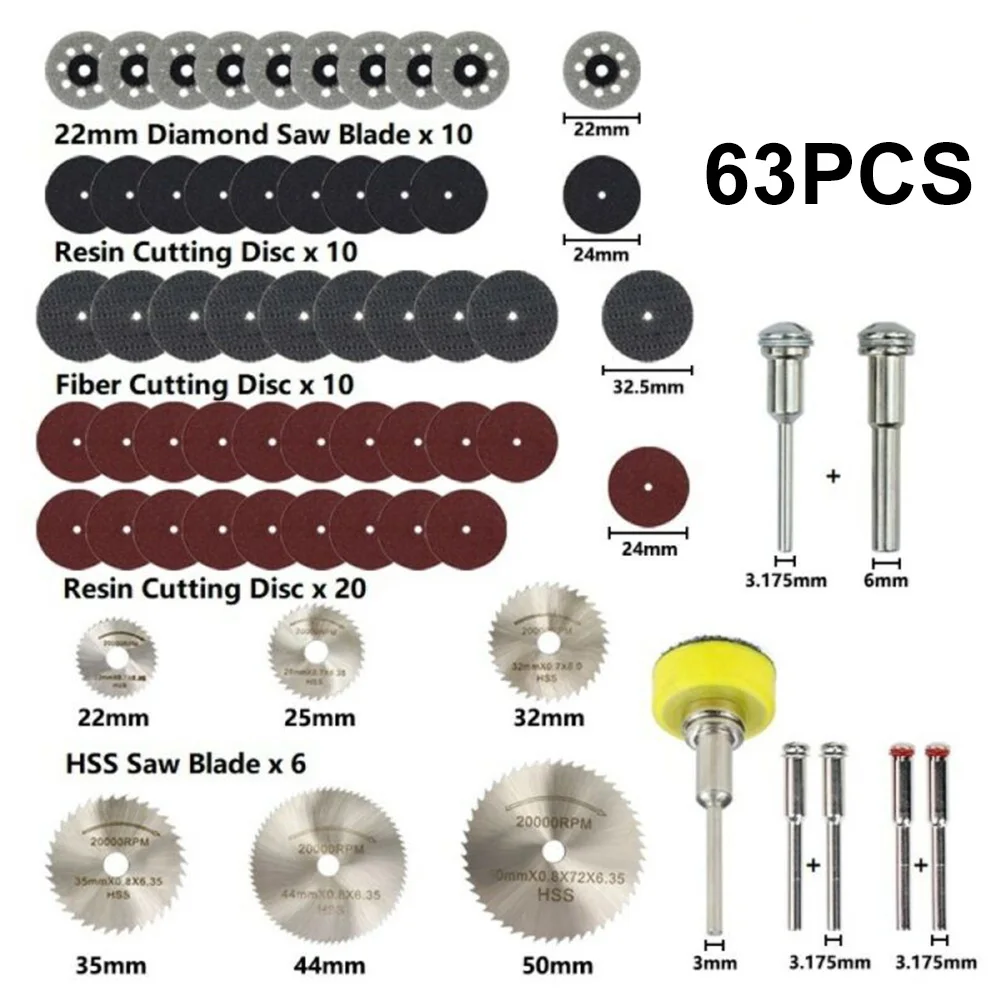 

63pcs Diamond Cutting Discs Wheel Metal Saw Blades Set Wood Carving Cutting Tool For Gem Stones Metal Glass Carbide Wood