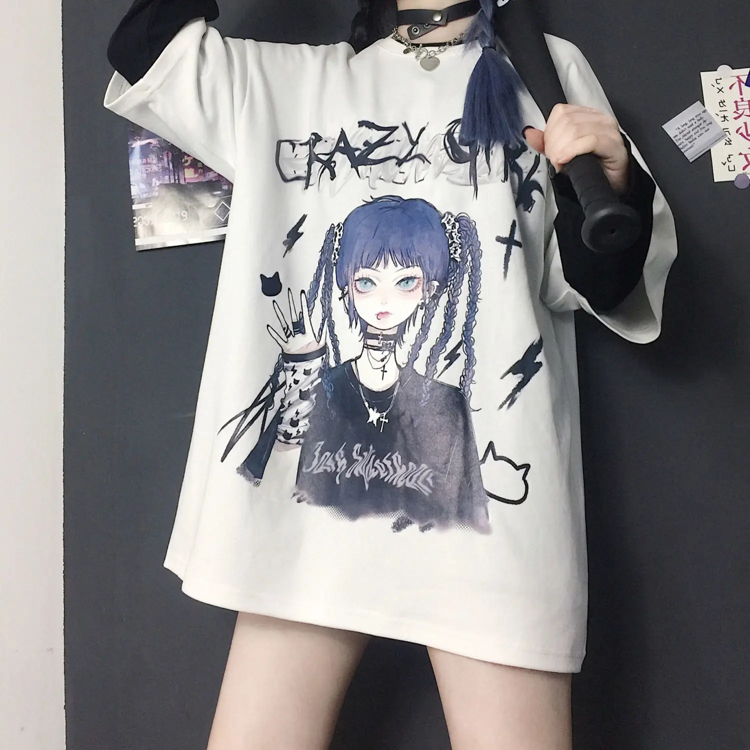 

2021 summer new hip-hop short-sleeved t-shirt female summer Harajuku style JK loose dark black large size top ins national tide
