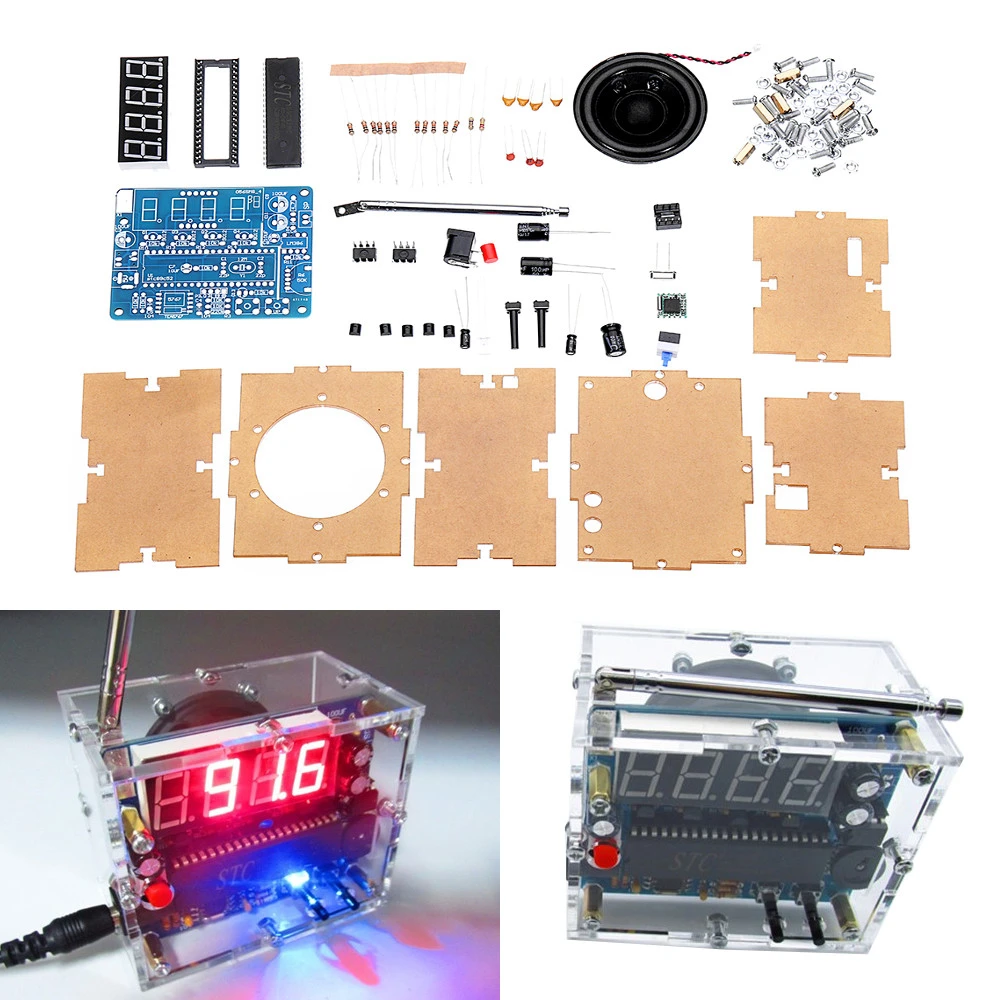 Radio DIY Kit 87MHz-108MHz Mini TEA5767 FM Receiver DC LED Digital Display 5W Speaker Antenna Transparent Shell |