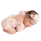 Комплект одежды для фотосъемки из 2 предметов, новорожденный короткий рукав, эластичный шифоновый кружевной боди, милая повязка на голову с бриллиантами и жемчугом для маленьких девочек и мальчиков