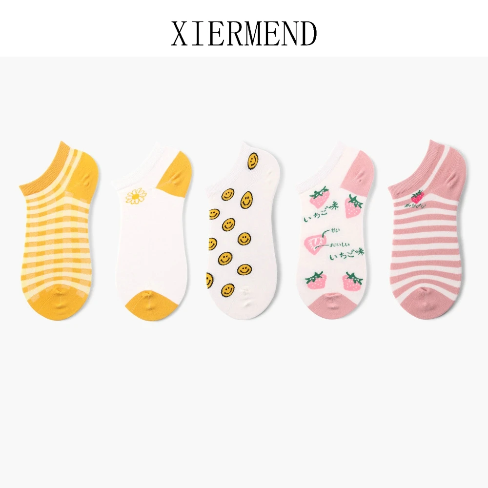 10 pieces = 5 pairs Boneless sewing slipper socks women Japanese lovely strawberry slipper socks ins stripe women socks