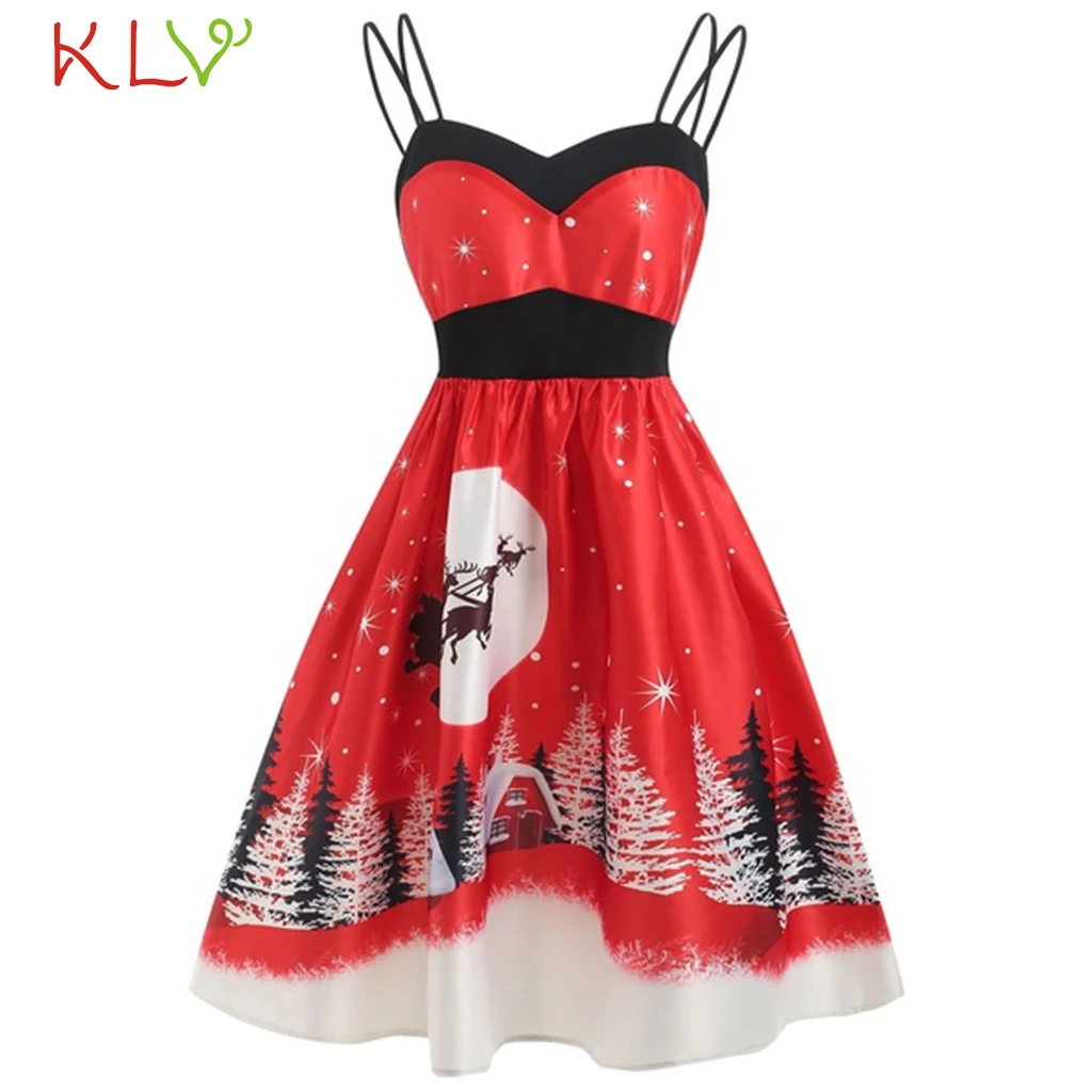Рождественское платье без рукавов яркое винтажное костюм одежда вечернее