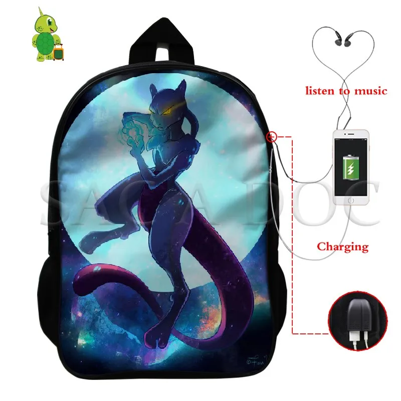 Pokemon Mewtwo Umbreon рюкзак для женщин и мужчин многофункциональный USB зарядка школьные и дорожные сумки для подростков студентов ноутбук рюкзак - Цвет: 19
