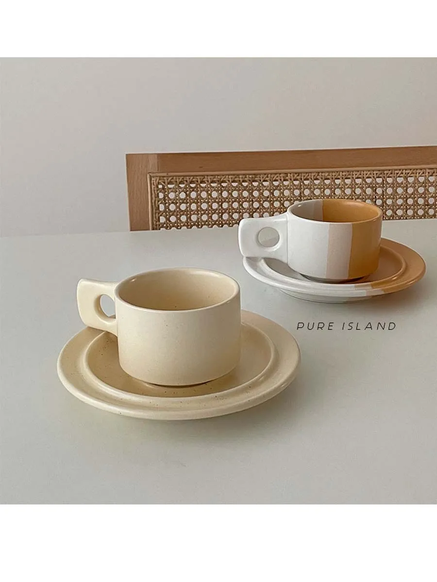 

French Style Coffee Cup Korea Minimalist Vintage Porcelain Eco Friendly Coffee Cup Sets Hot Drink Taza Vintage Porcelain AA50BD