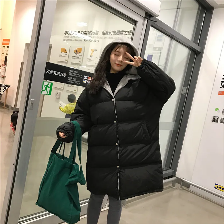 2511# зимнее женское платье в Корейском стиле, однобортное худи с капюшоном средней длины, одежда с хлопковой подкладкой, хлопковое пальто для улицы