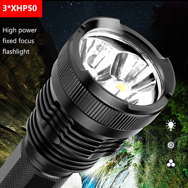 Мощный светодиодный фонарик 3 * XHP50 Водонепроницаемый зум Linterna Фонарик