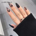 GAM-BELLE 24 шт миндалевидные матовые черные леопардовые накладные ногти нажмите на Дизайн полное покрытие французские накладные ногти с клеем