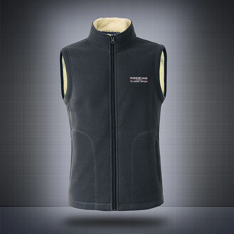 

Vest Men Autumn Fleece Jacket Stand Collor Men Jacket Sleeveless Casual Outwear Vest Men Plush Thick Warm Vest gilet vest male