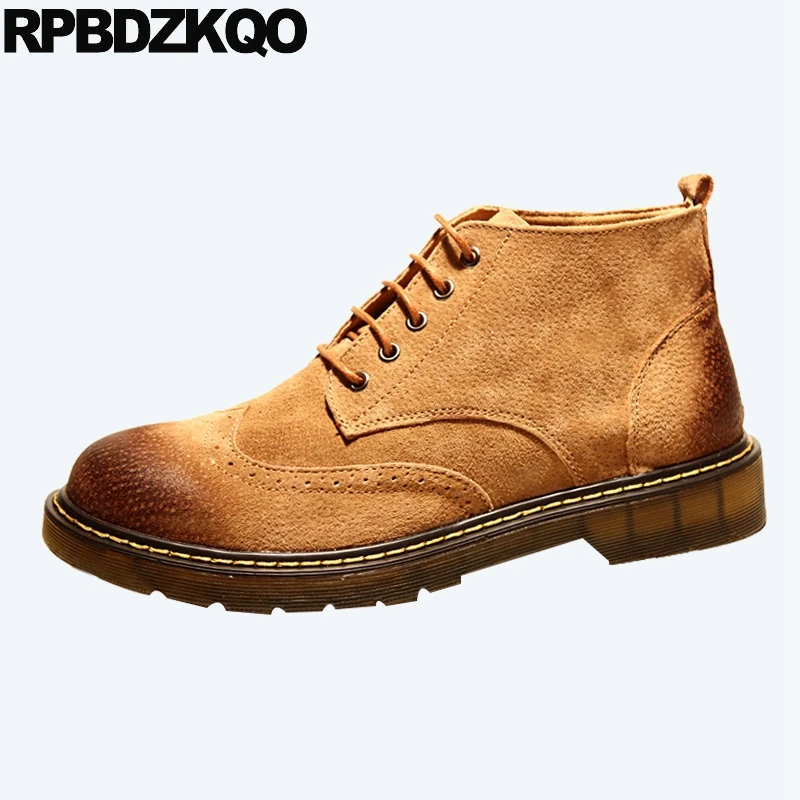 Теплые броги зеленые ботинки в британском стиле армейские Wingtip замшевые боевые