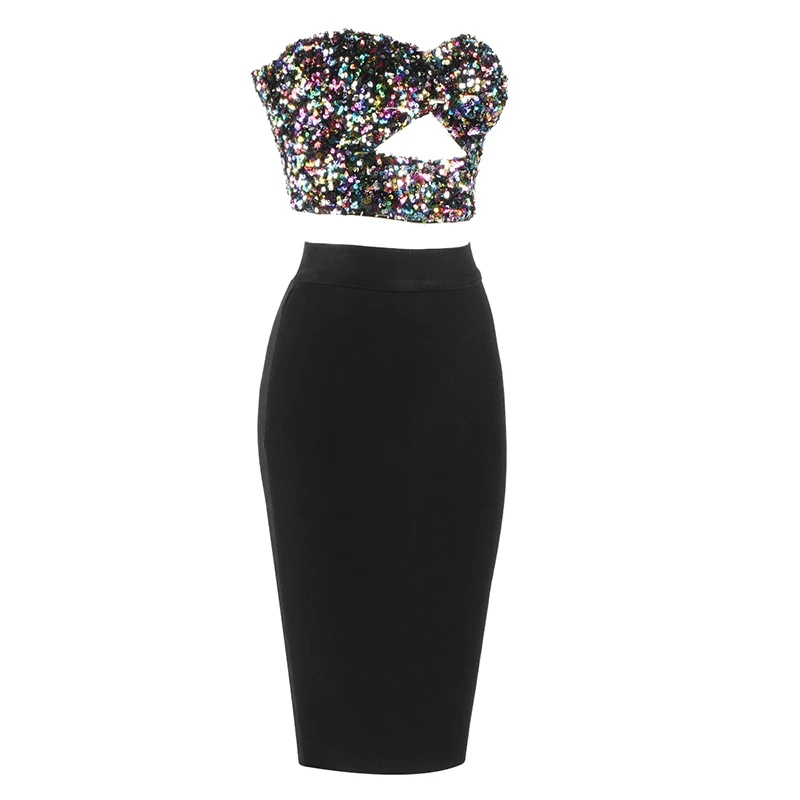 Комплект одежды из двух предметов топ с блестками и облегающая юбка | Женская