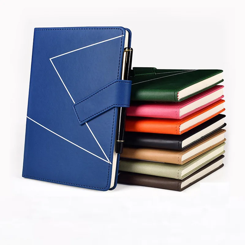 

High-end Thick PU Leather Office Business Notebook Creative Oblique Buckle Pen Holder A5 Notebook
