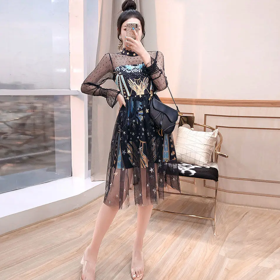 

Small black skirt summer 2020 new women's early autumn temperament French slim waist dress long