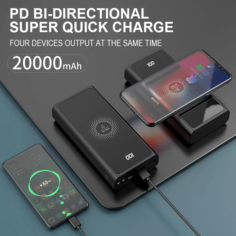power bank 20000mah22 5w fast charge 15w wireless charging source bank mobile phone auxiliary battery charger for iphone xiaomi free global shipping
